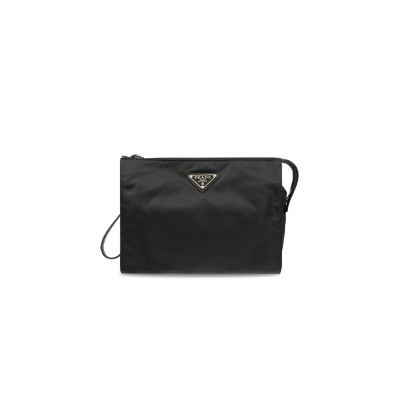 PRADA BLACK RE-NYLON CLUTCH BAG 2NE789 (22*17*6.5cm) 